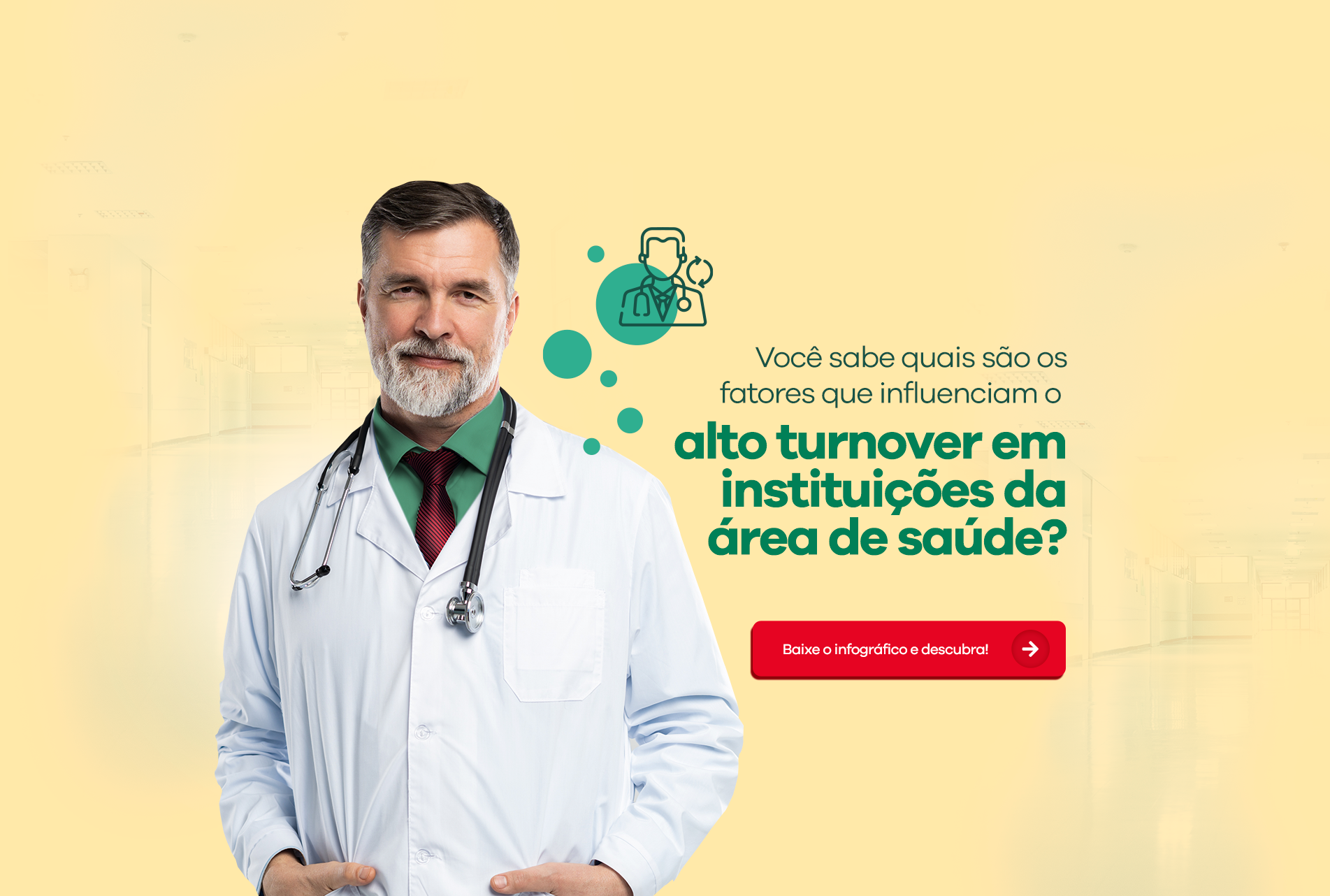 Um médico com um estetoscópio pendurado no pescoço está parado em frente a um fundo amarelo.