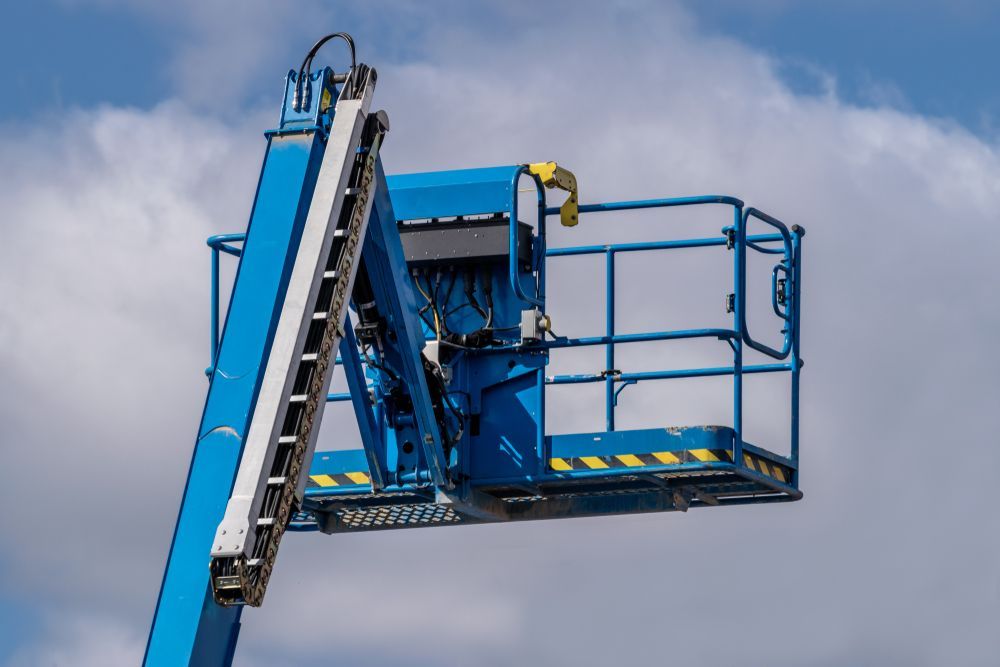 Blue Elevated Work Platform With Guardrails and Ladder — Barkly Hire in Kurumba, QLD