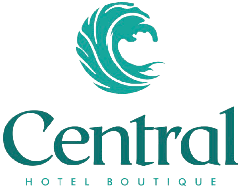The logo for central hotel boutique has a blue wave on it.