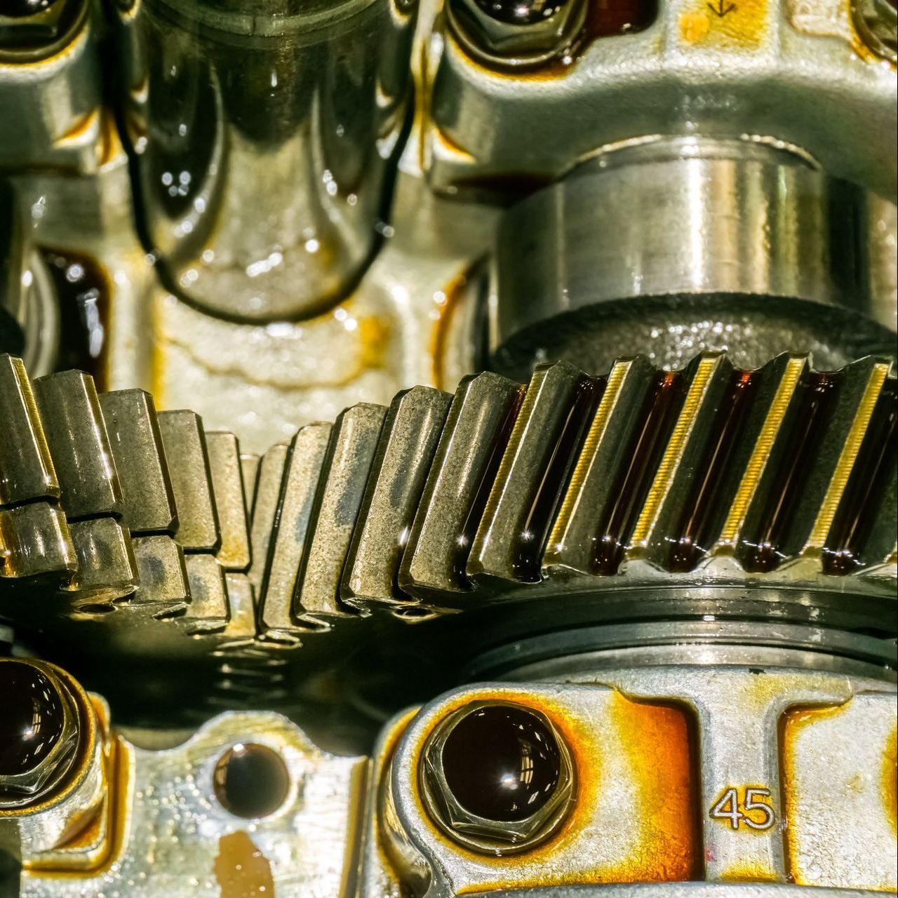 A close up of a gear with the number 45 on it