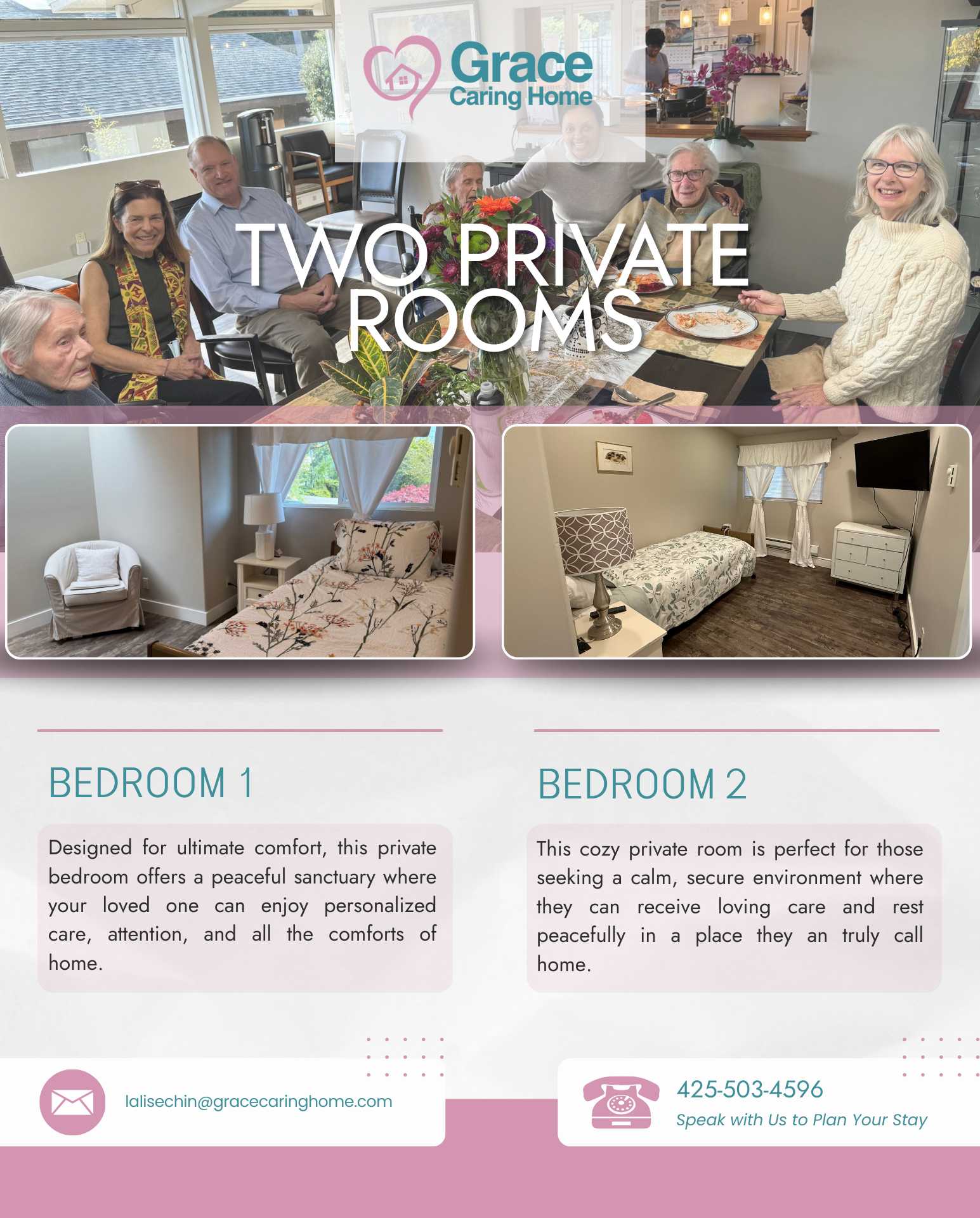 A brochure for two private rooms for elderly people.