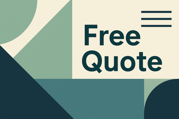 Free bathroom remodel quote with green and blue geometric shapes