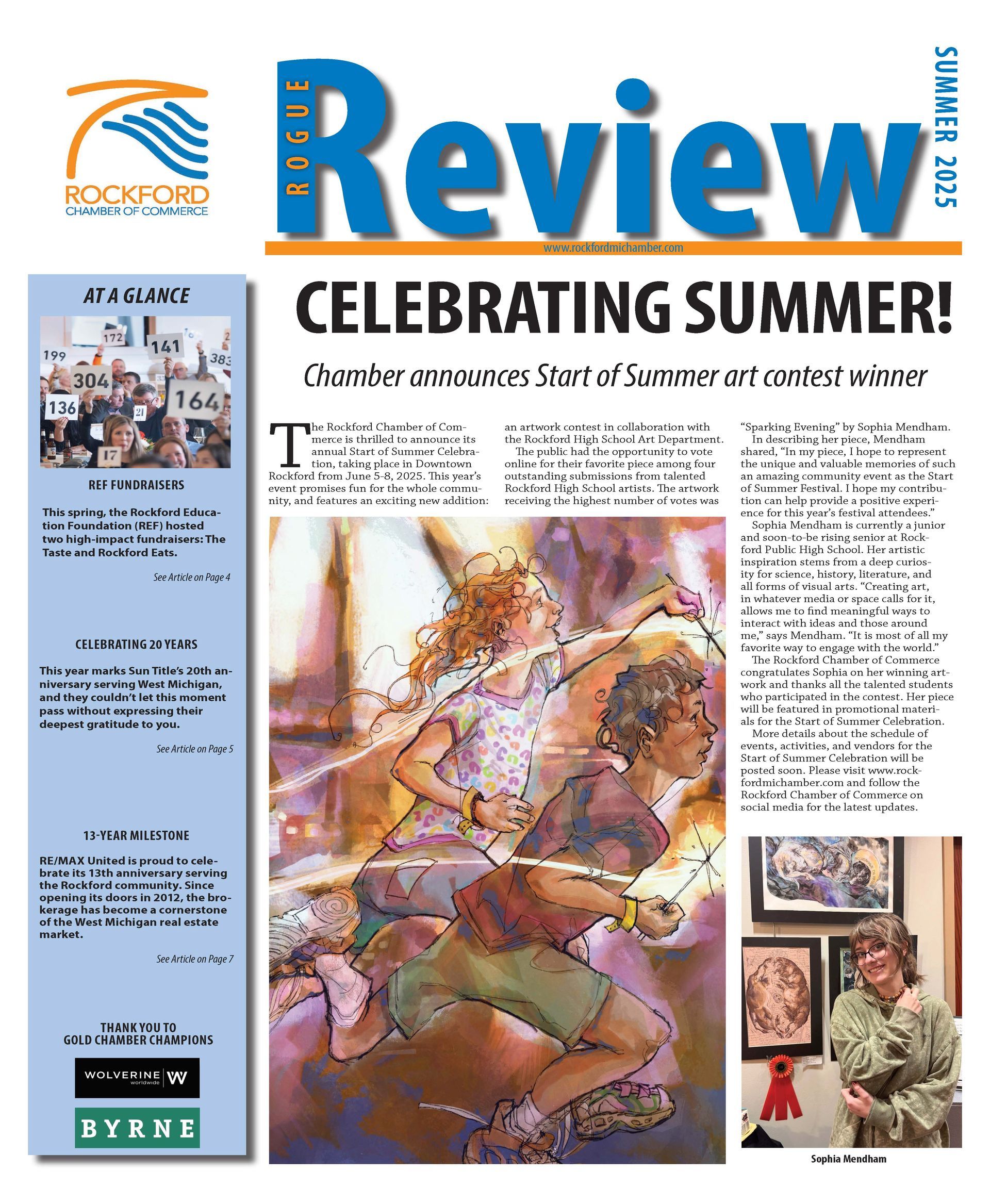 Magazine cover: Celebrating summer with children in watercolor and a smiling woman.