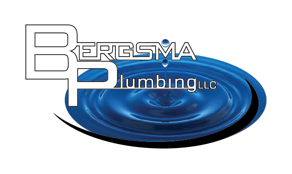 Bergma Plumbing LLC logo: Blue water ripple with company initials and name.