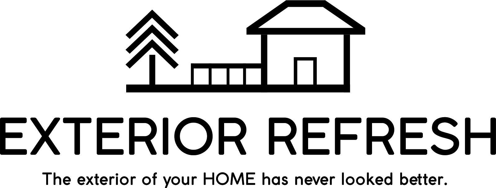 Logo with house and tree illustration, text “EXTERIOR REFRESH” and tagline.