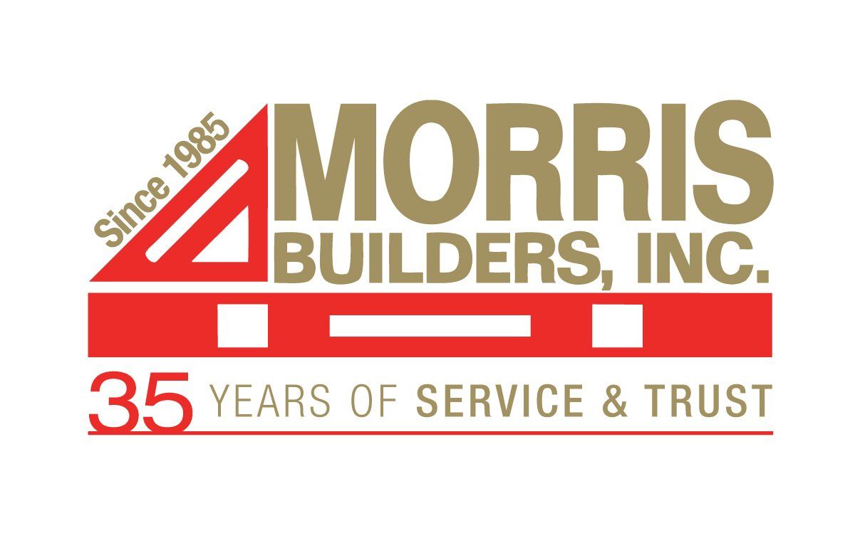 Morris Builders, Inc. logo: red and gold design with text and a builder's square. Says