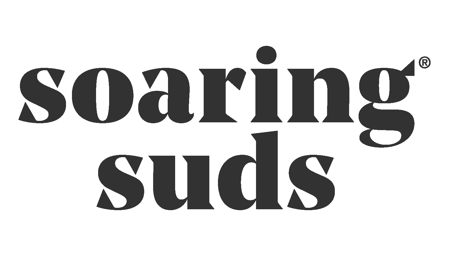 Soaring Suds logo in dark gray lettering on white background.
