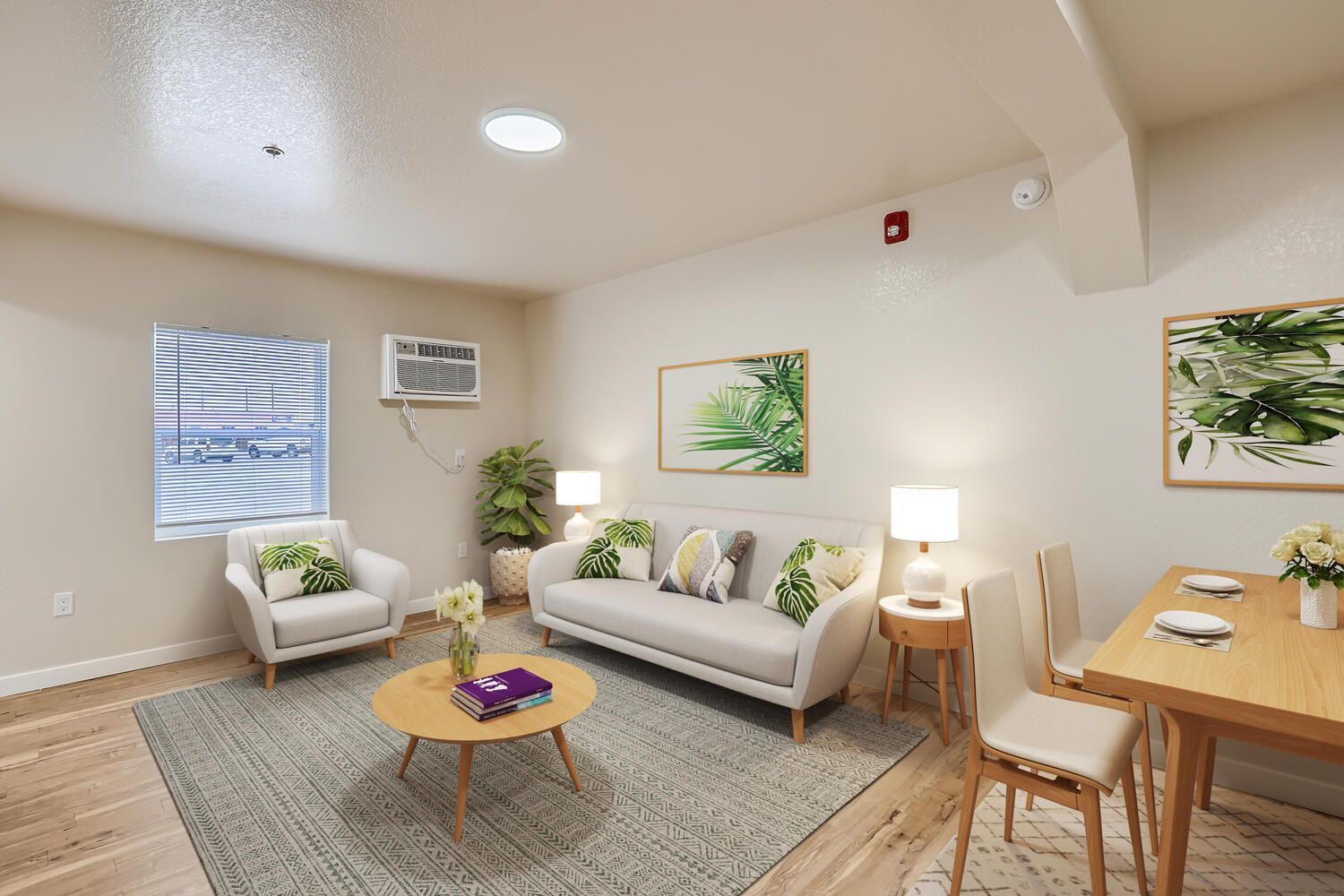 Living room with sofa and dining table