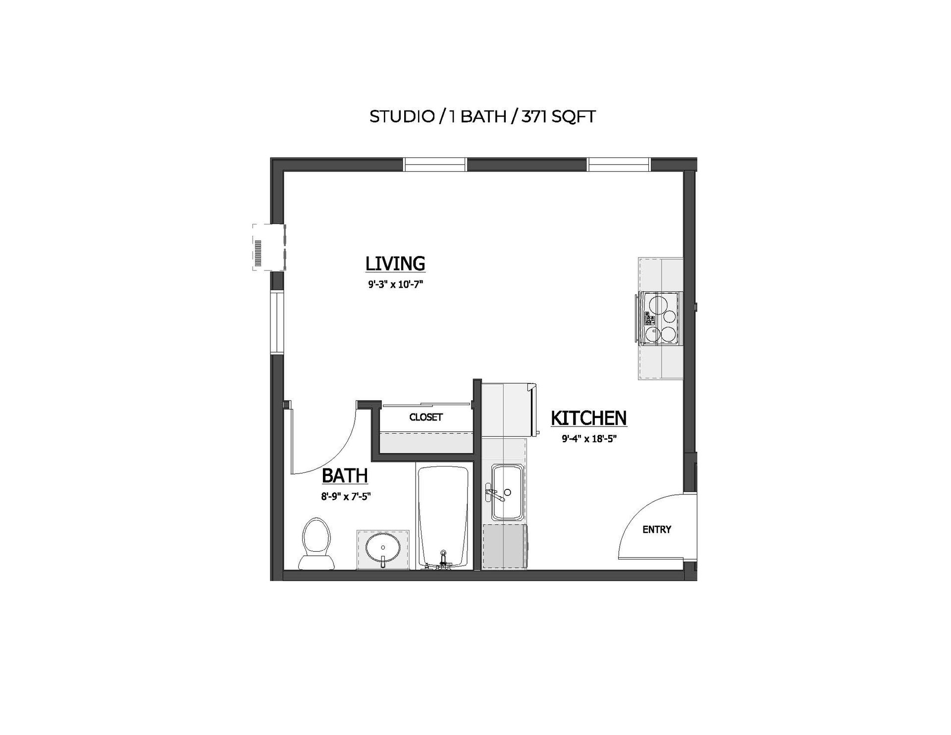 Studio 1 bed 421 sq ft