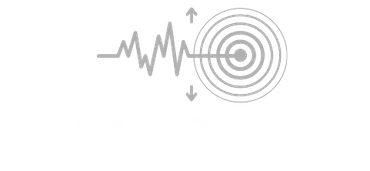 Icon of an earthquake: seismic waves connected to a target emitting concentric circles, vertical arrows.