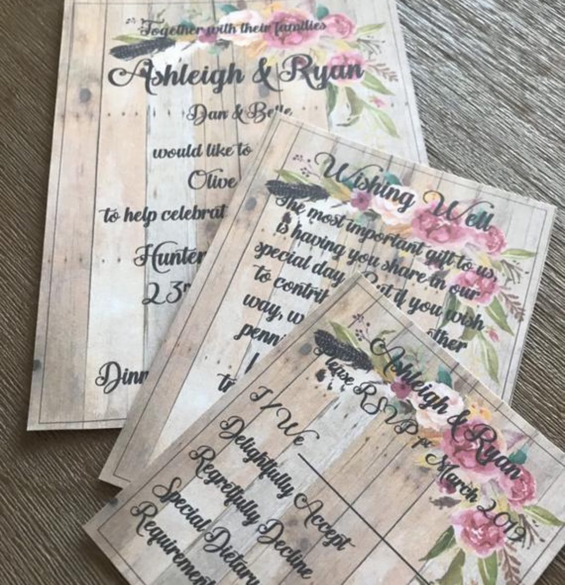 Clinton And Melanie Wedding Invitation With Key And Flowers — Vintage La Belle In Mount Hutton NSW