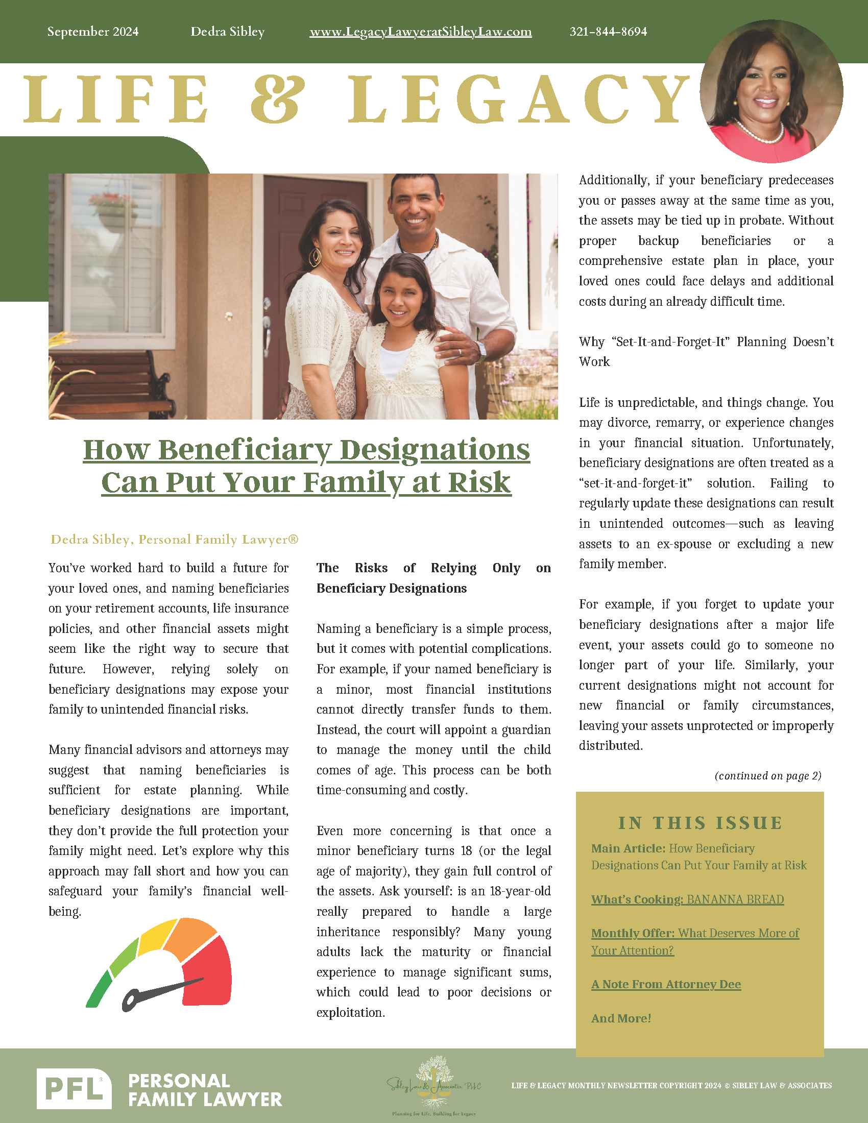 A newspaper article about life and legacy with a picture of a family.