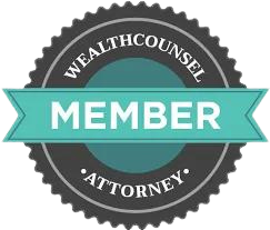 Wealth counsel attorney member  badge with a blue ribbon
