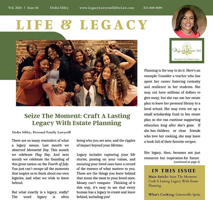 A newspaper article about life and legacy with a picture of a group of people