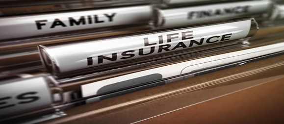 A close up of a file folder filled with different types of insurance.