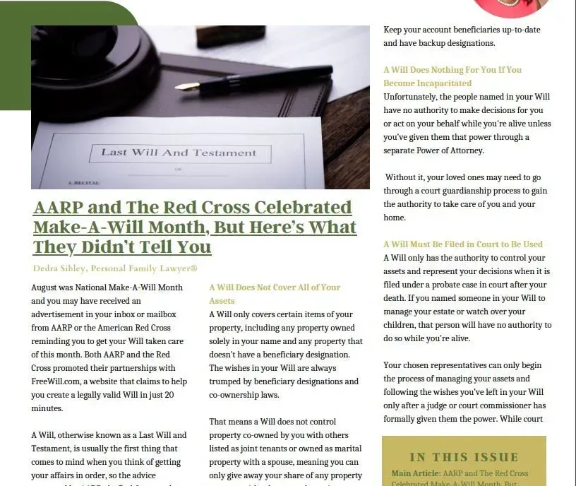 A flyer about aarp and the red cross celebrated make a will month