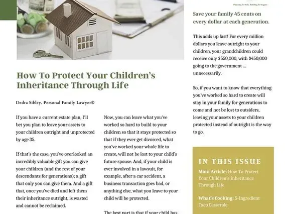 A brochure about how to protect your children 's inheritance through life