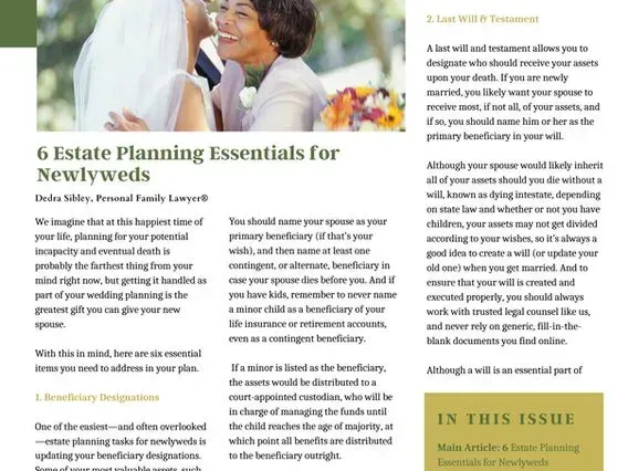 A magazine article about estate planning essentials for newlyweds.