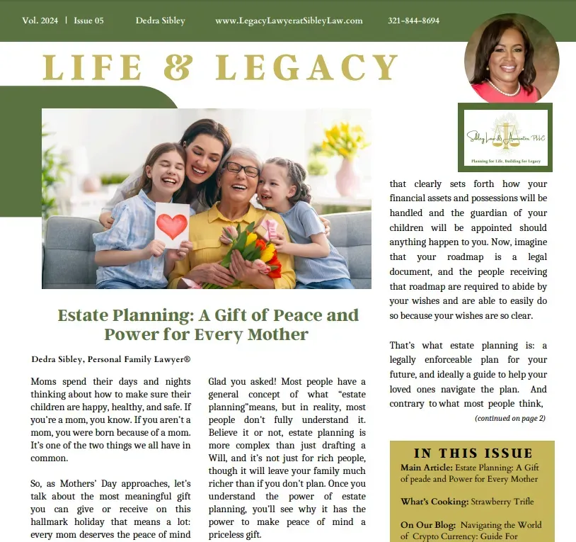 A newspaper article about estate planning a gift of peace and power for every mother