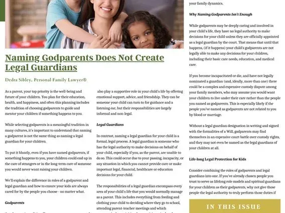 A magazine article about naming godparents does not create legal guardians