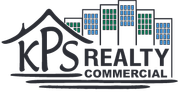 A logo for kps realty commercial with a house and buildings.