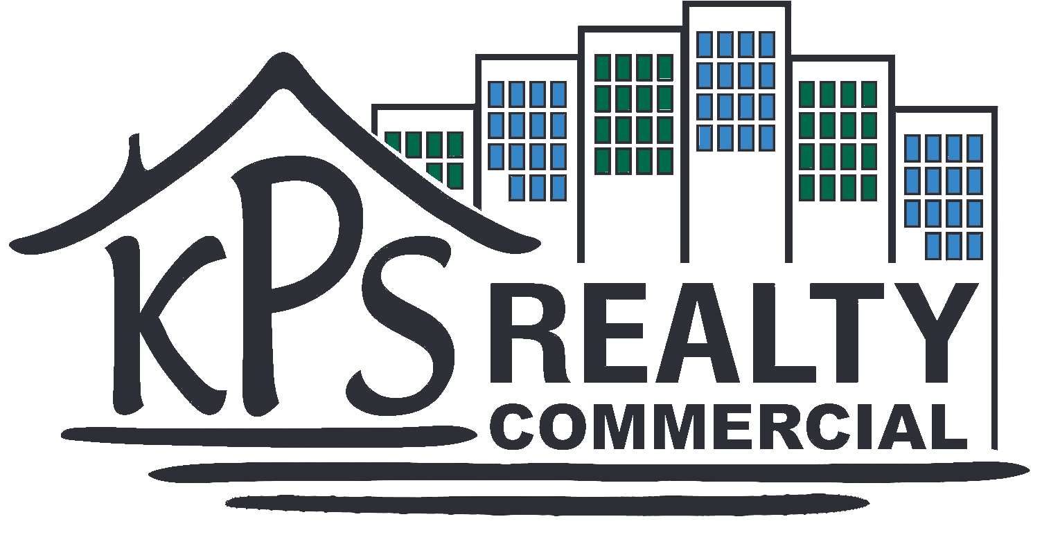 A logo for kps realty commercial with a house and buildings.
