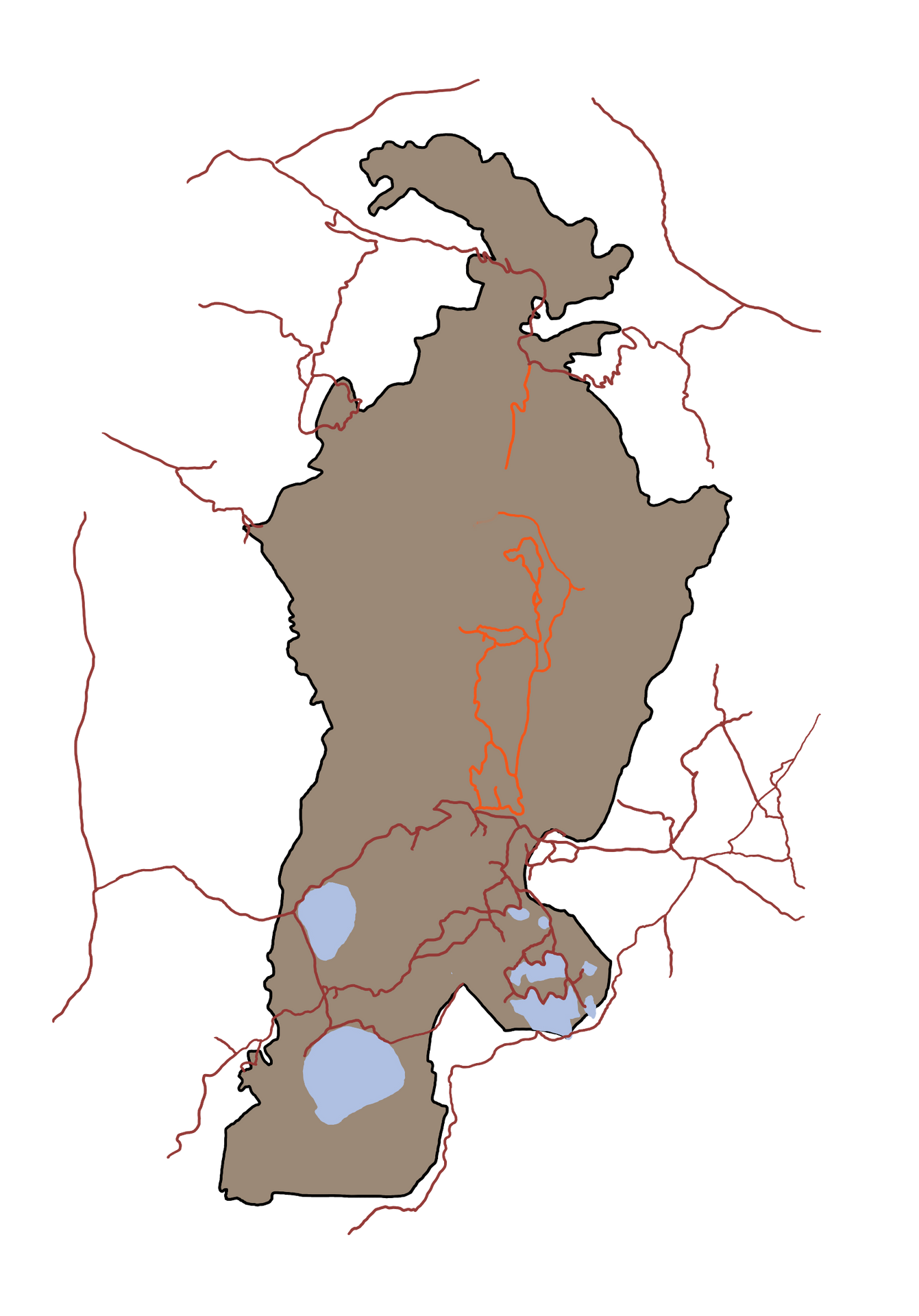 A map of a country with a red line going through it