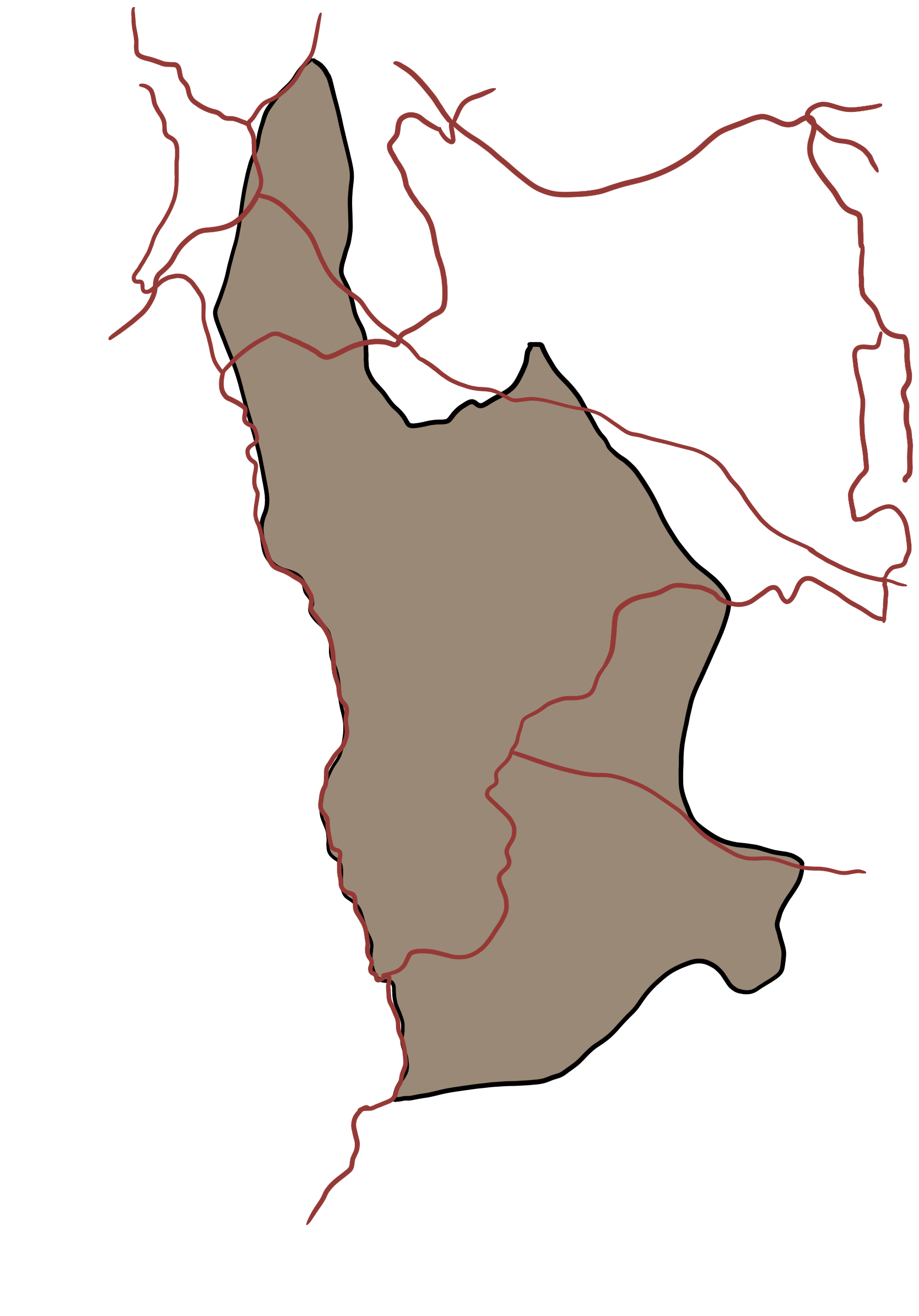 A map of a country with red lines on it