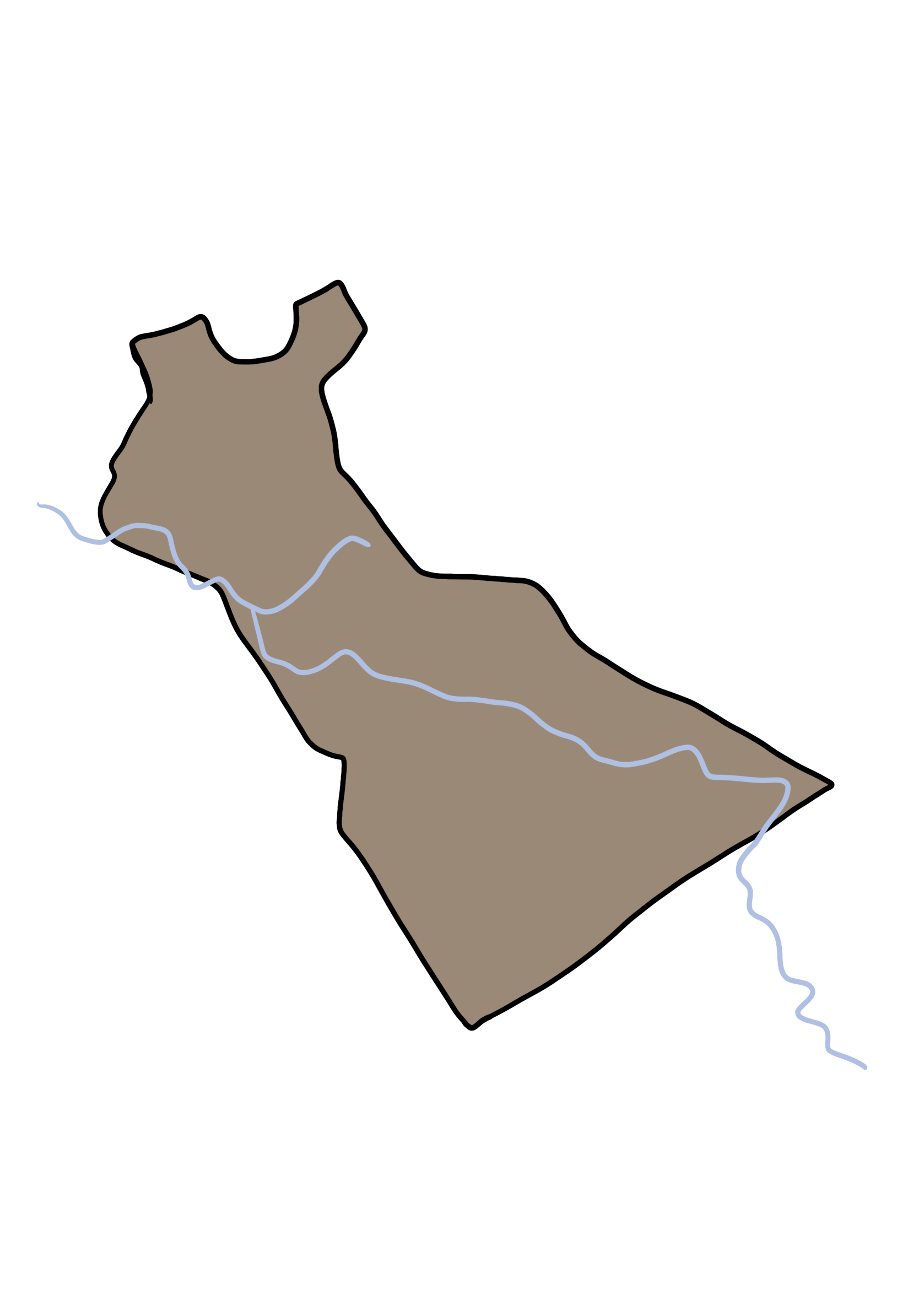 A map of a country with a river running through it