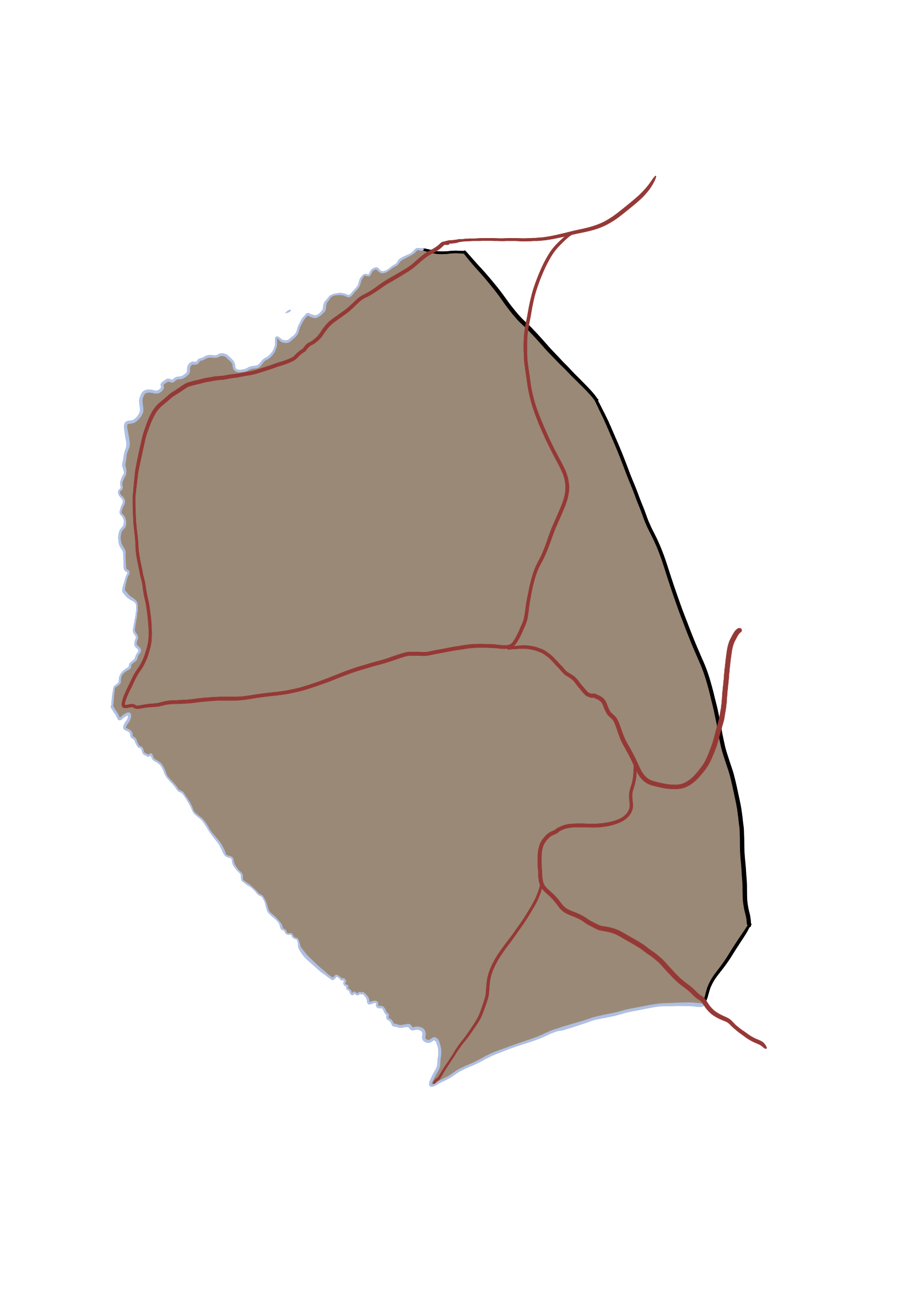 A drawing of a rock with red lines on it