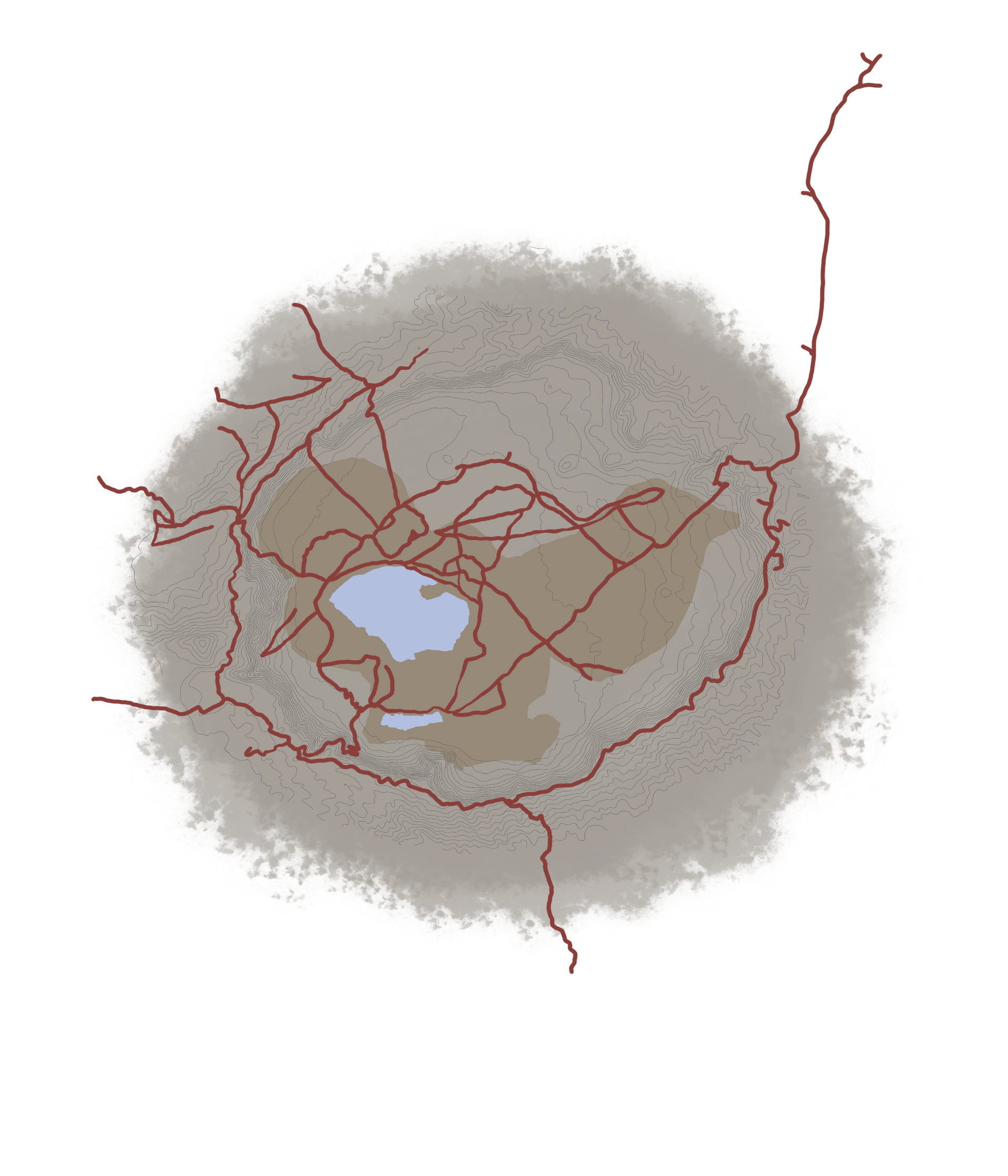 A drawing of a circle with a lake in the middle