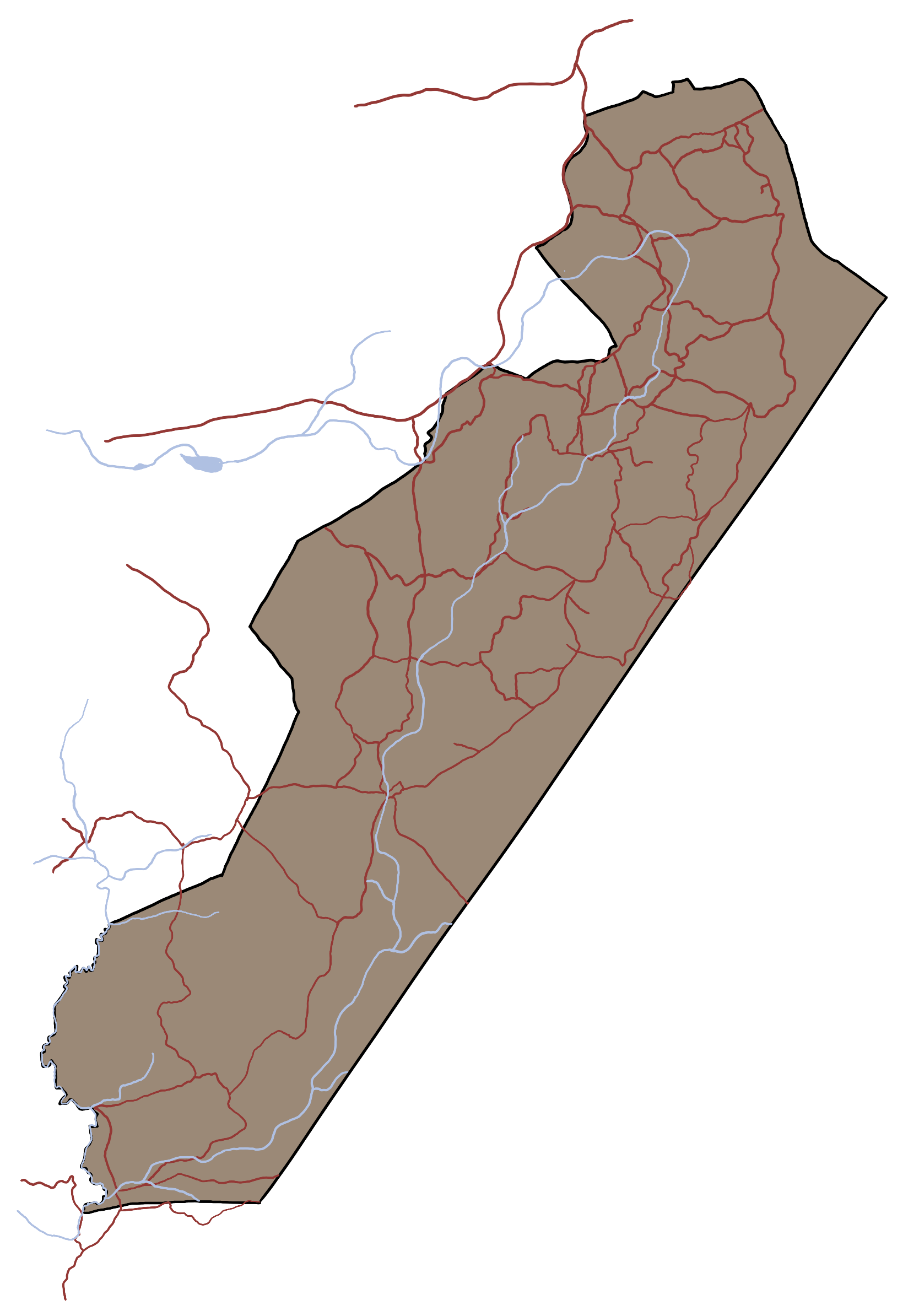 A map of a country with red lines on it