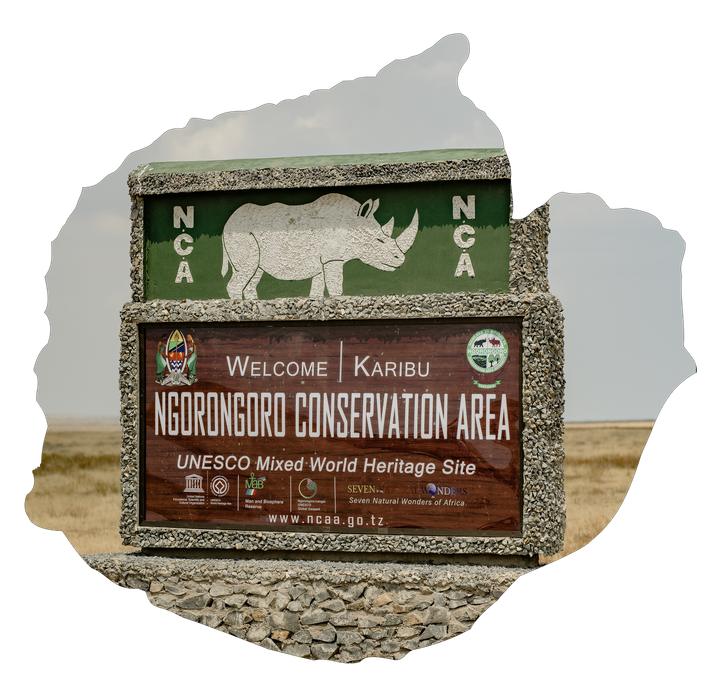 A sign for ngorongord conservation area with a rhino on it