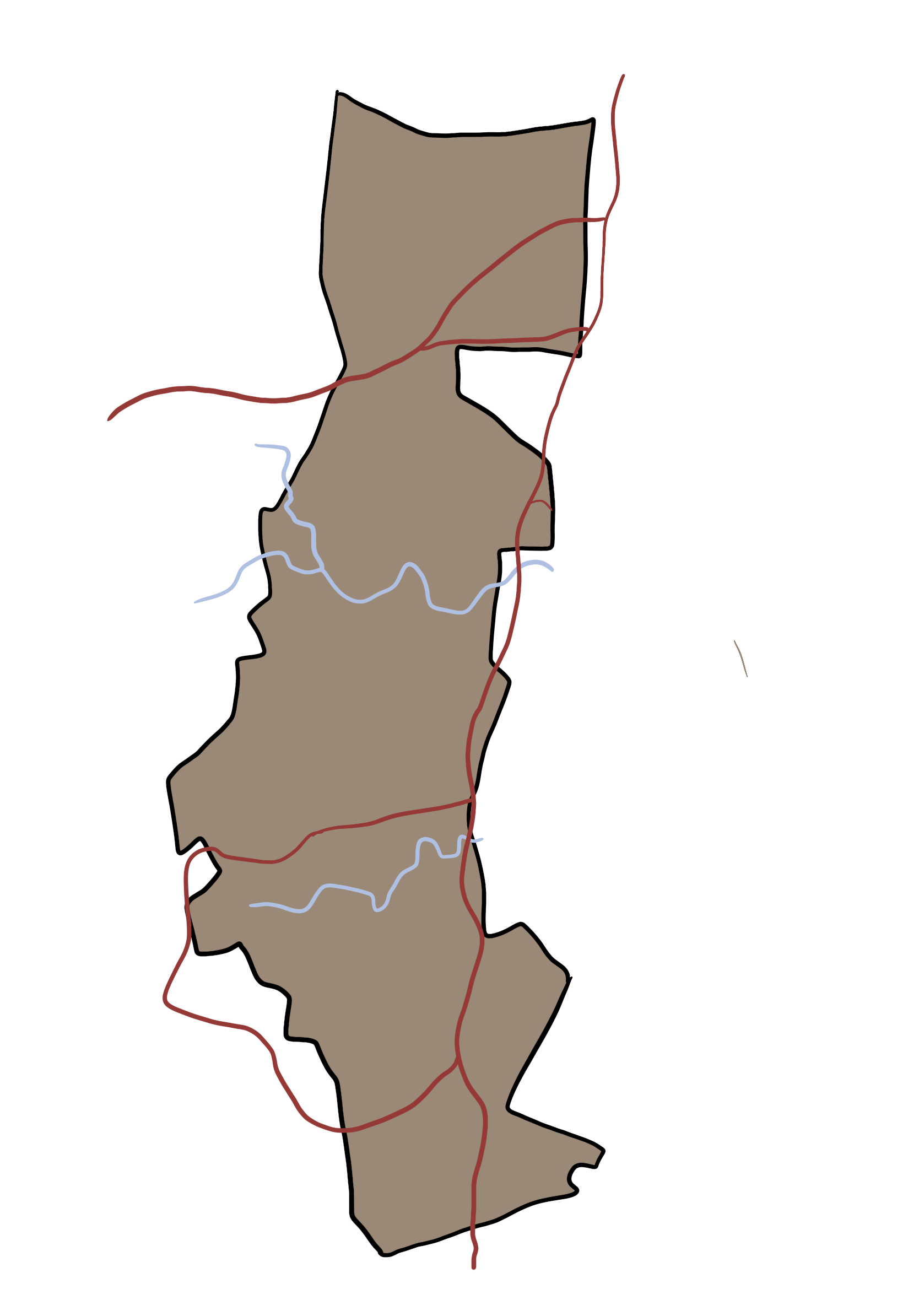 A map of a country with roads and rivers