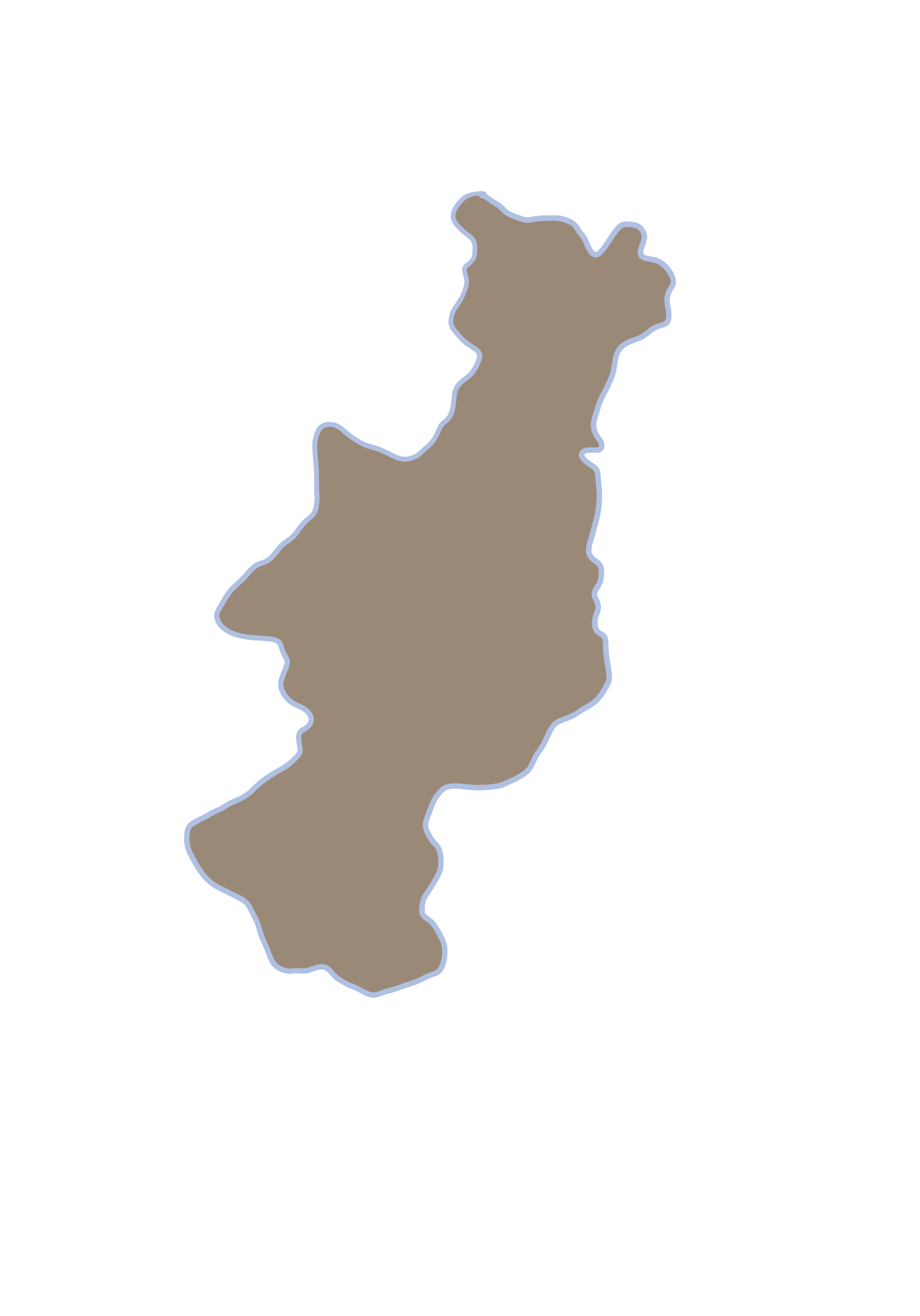 A silhouette of a map of a country on a white background.