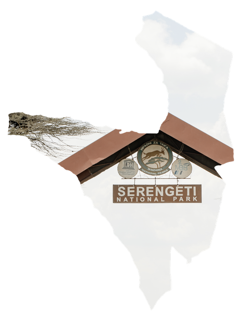 A map of serengeti national park with a sign on it.