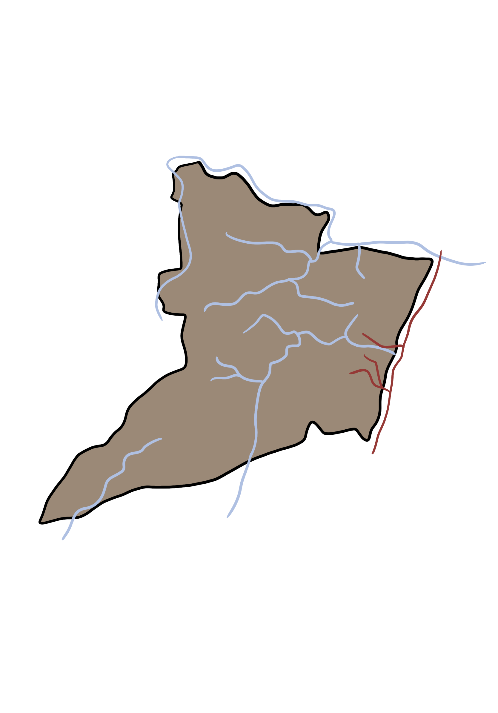 A map of a country with a river running through it.