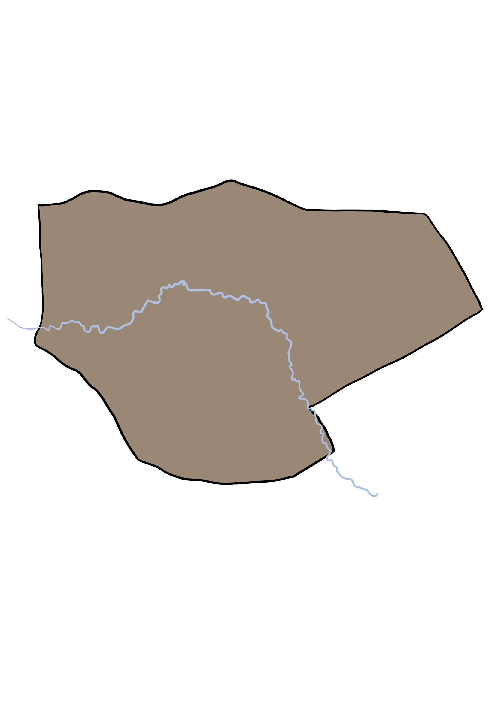 A drawing of a rock with a river running through it on a white background.