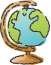 Globe on a wooden stand with blue oceans and green continents