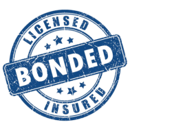 A blue and white stamp that says licensed bonded insured