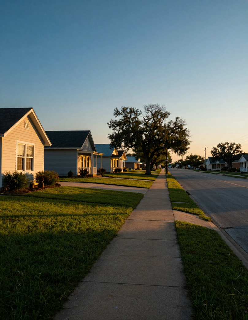 Southeast Texas neighborhood community street at golden hour