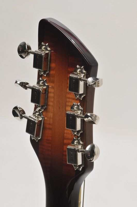 A close up of the headstock of a guitar
