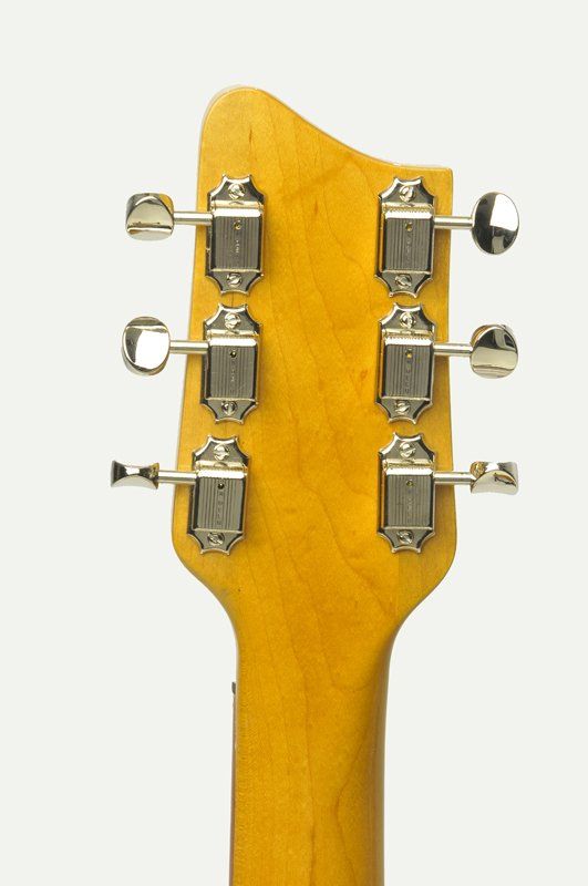 A close up of the headstock of a guitar