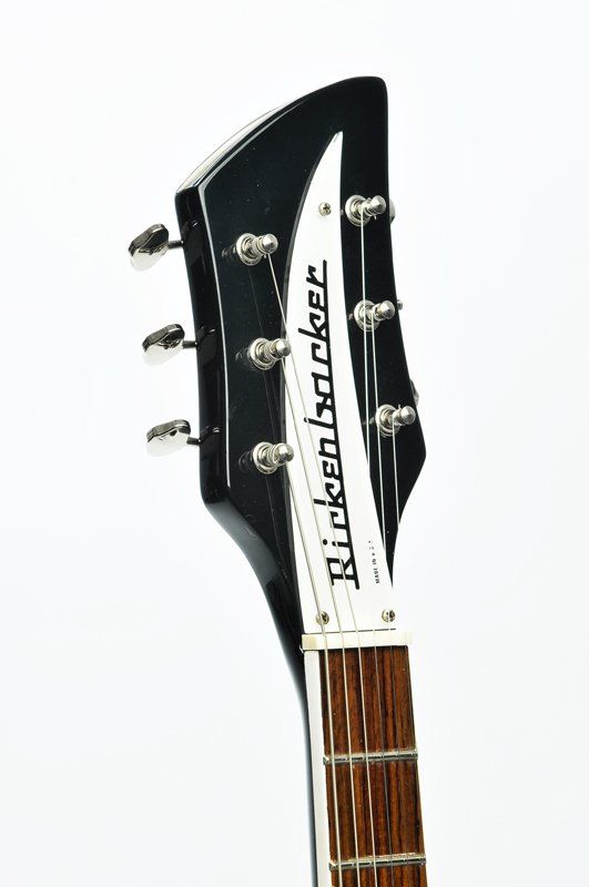 The headstock of a rickenbacker electric guitar