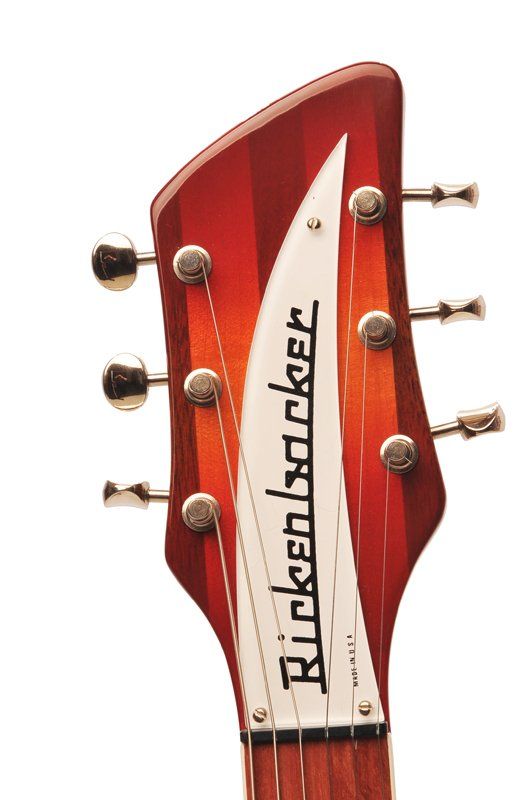The headstock of a rickenbacker electric guitar