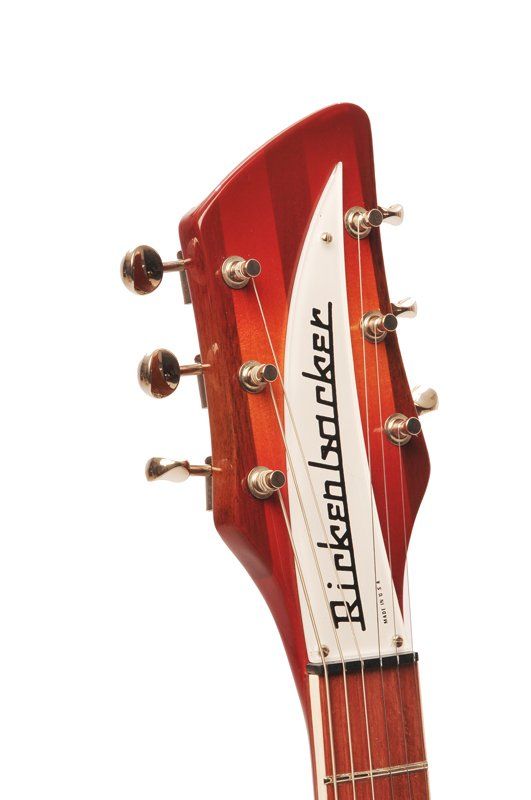 The headstock of a rickenbacker electric guitar