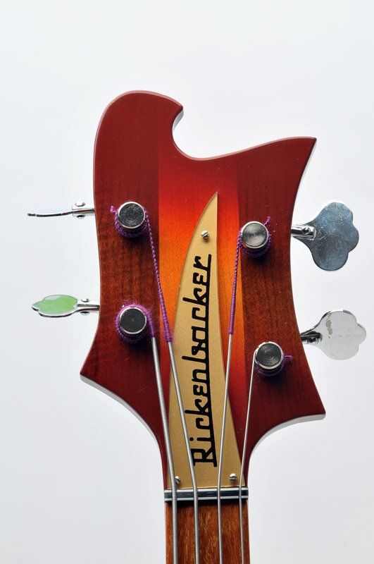 The headstock of a rickenbacker bass guitar