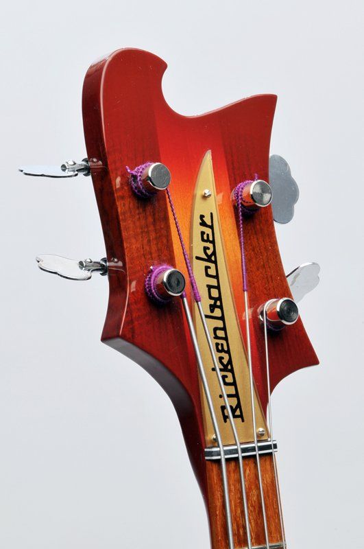 The headstock of a rickenbacker bass guitar