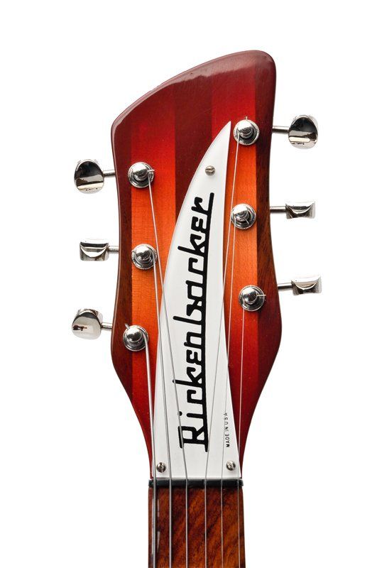 The headstock of a rickenbacker electric guitar