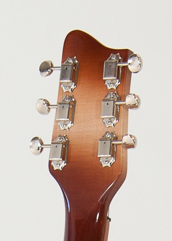 A close up of the headstock of a guitar